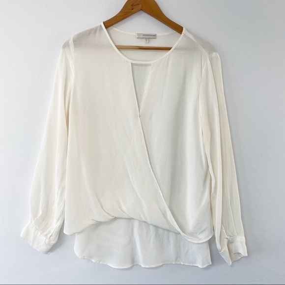 Lavender Brown Ivory Silk Long Sleeve Blouse M - Picture 1 of 4